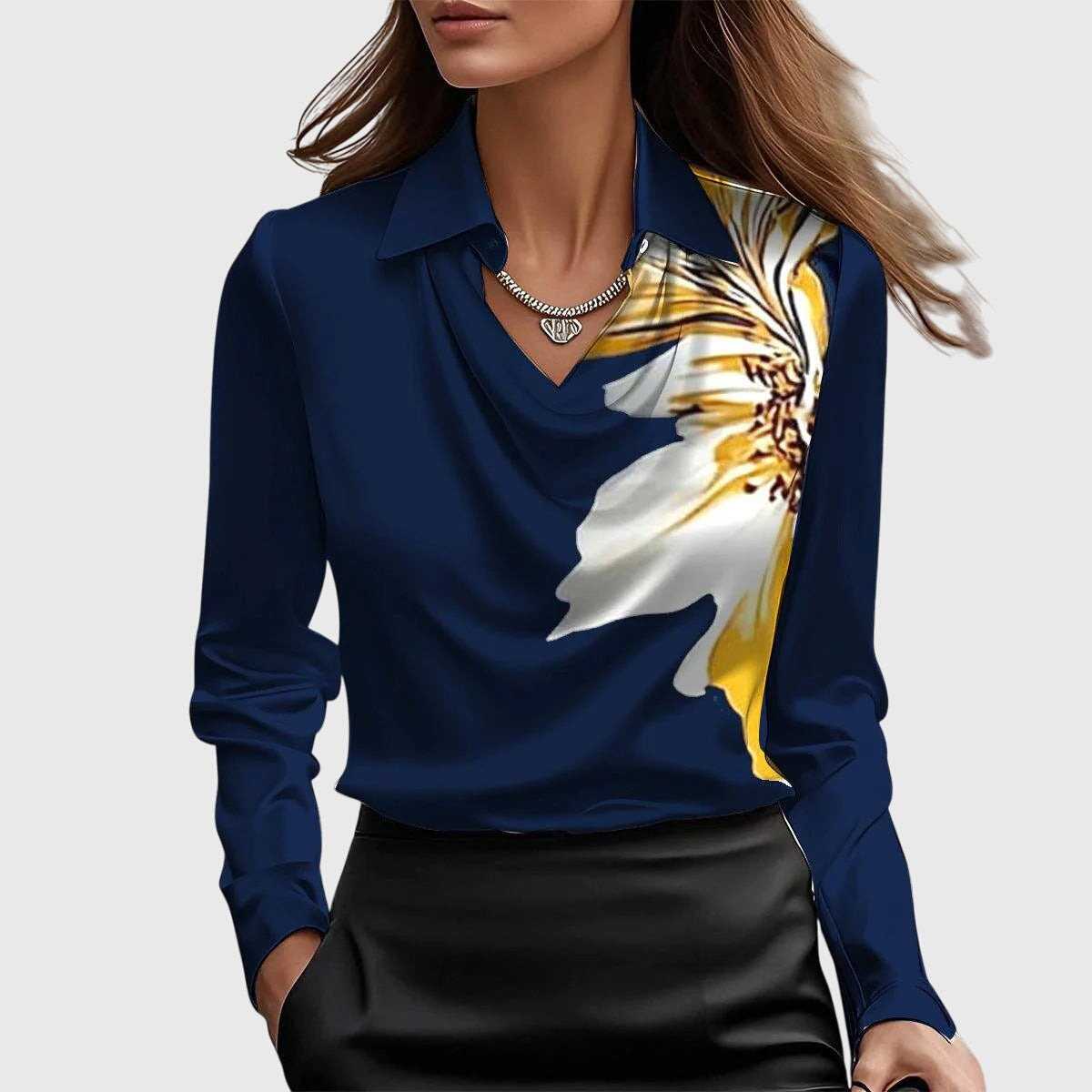 Women's Elegant Satin Blouse Cowl Neck Long Sleeve Luxe Shine Flowing Fit Casual Chic – Brooklyn