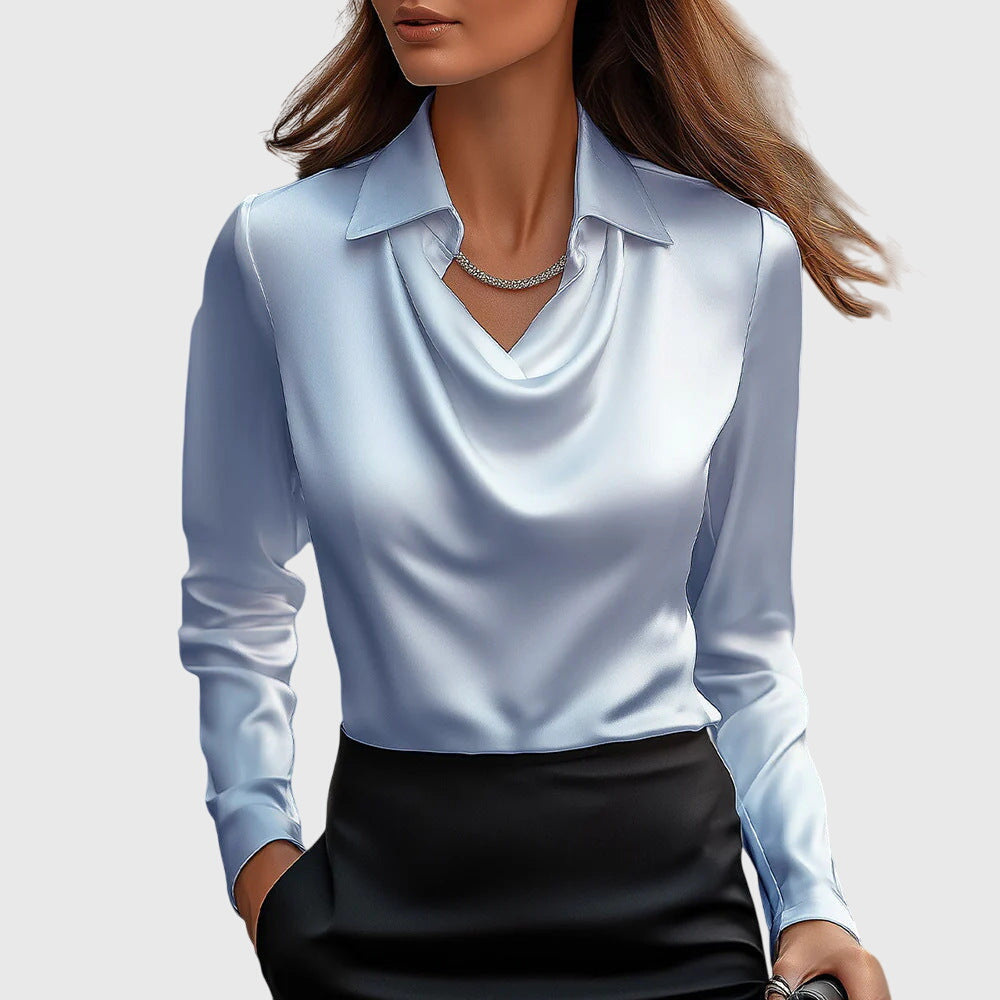 Women's Elegant Satin Blouse Cowl Neck Long Sleeve Luxe Shine Flowing Fit Casual Chic – Brooklyn
