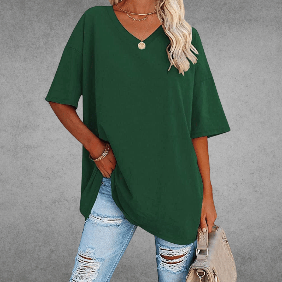 Women's Oversized V-Neck T-Shirt Casual Everyday Relaxed Fit Short Sleeve Comfortable Basic Tee – Kate