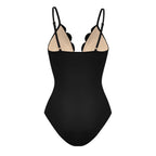 Women's Laser Cut Floral Hollow-Out One-Piece Swimsuit & Long Skirt Set V-Neck Beach Vacation Pool Party Resort Cruise – Black