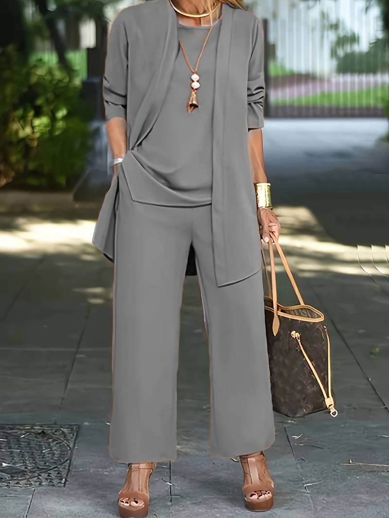 Women's Three-Piece Pant Set Tank Top Wide-Leg Pants Business Casual Elegant Versatile Chic