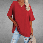 Women's Oversized V-Neck T-Shirt Casual Everyday Relaxed Fit Short Sleeve Comfortable Basic Tee – Kate