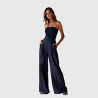 Women's Elegant Strapless Jumpsuit Wide-Leg Flowing Pants Slim Fit Formal Party Chic – Nora