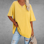 Women's Oversized V-Neck T-Shirt Casual Everyday Relaxed Fit Short Sleeve Comfortable Basic Tee – Kate