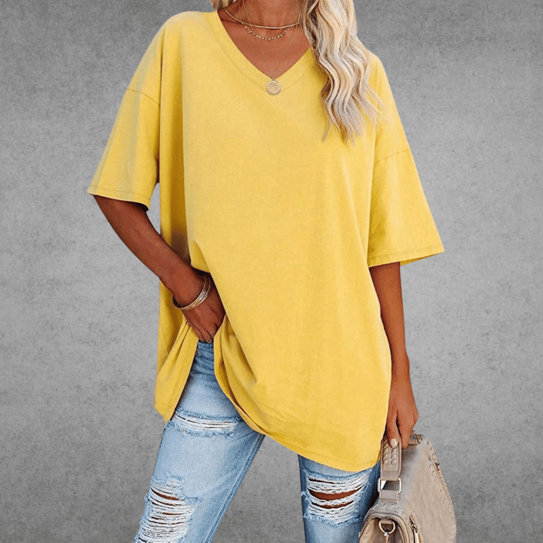 Women's Oversized V-Neck T-Shirt Casual Everyday Relaxed Fit Short Sleeve Comfortable Basic Tee – Kate
