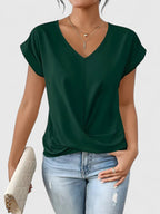 Women's Comfortable V-Neck Top Twist Front Short Sleeve Casual Everyday Chic – Mahrianne