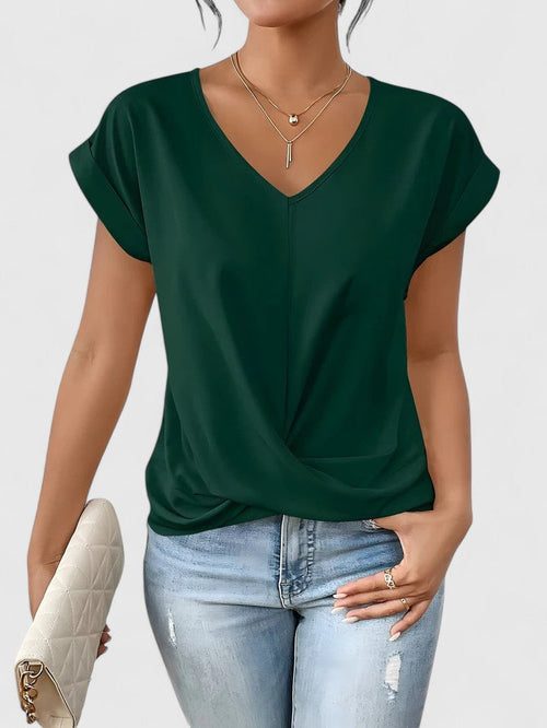 Women's Comfortable V-Neck Top Twist Front Short Sleeve Casual Everyday Chic – Mahrianne