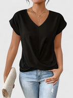Women's Comfortable V-Neck Top Twist Front Short Sleeve Casual Everyday Chic – Mahrianne