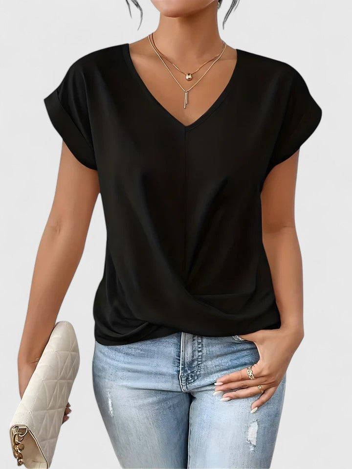 Women's Comfortable V-Neck Top Twist Front Short Sleeve Casual Everyday Chic – Mahrianne