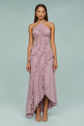 Women's Elegant Halter Long Dress Pleated Flowing Formal Casual Wedding Guest Garden Party – Estelle