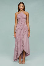 Women's Elegant Halter Long Dress Pleated Flowing Formal Casual Wedding Guest Garden Party – Estelle