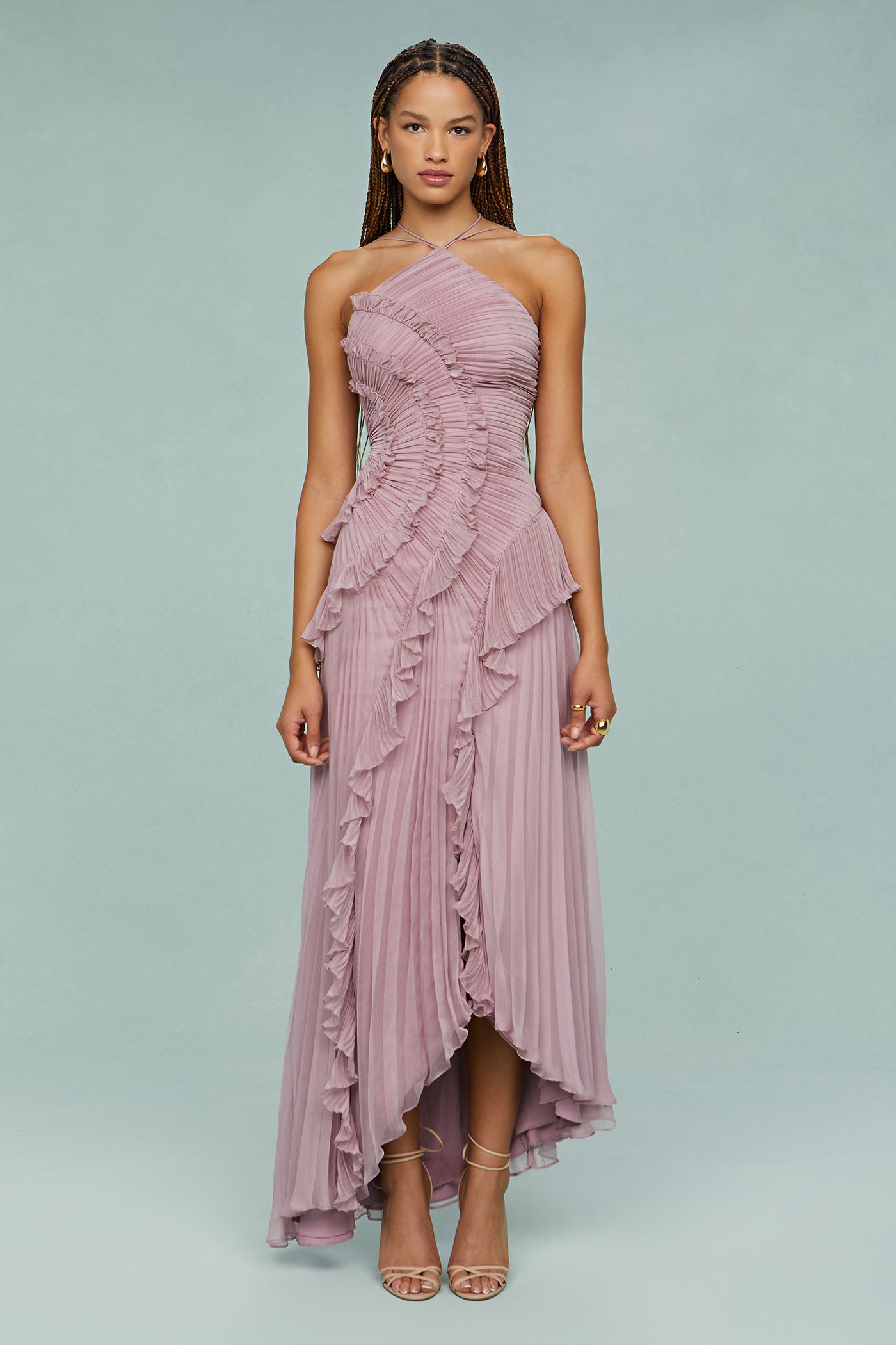 Women's Elegant Halter Long Dress Pleated Flowing Formal Casual Wedding Guest Garden Party – Estelle