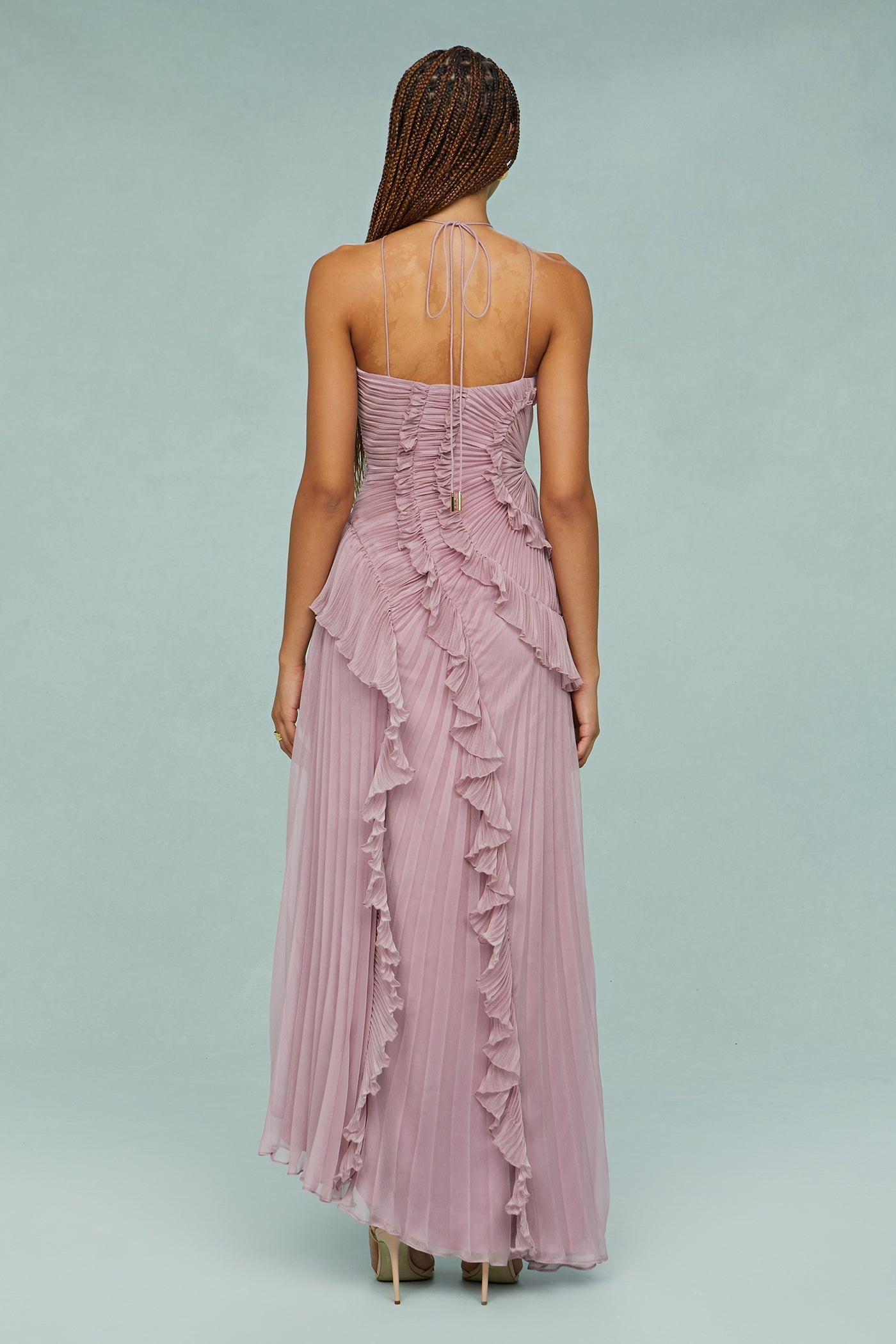 Women's Elegant Halter Long Dress Pleated Flowing Formal Casual Wedding Guest Garden Party – Estelle