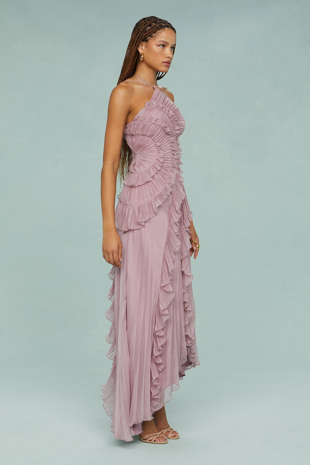 Women's Elegant Halter Long Dress Pleated Flowing Formal Casual Wedding Guest Garden Party – Estelle