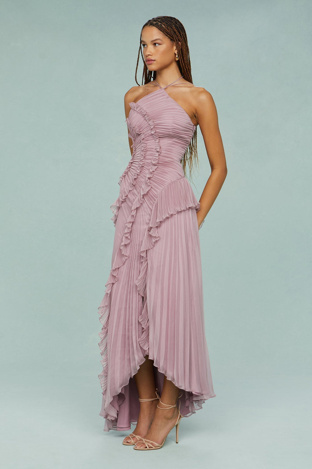 Women's Elegant Halter Long Dress Pleated Flowing Formal Casual Wedding Guest Garden Party – Estelle