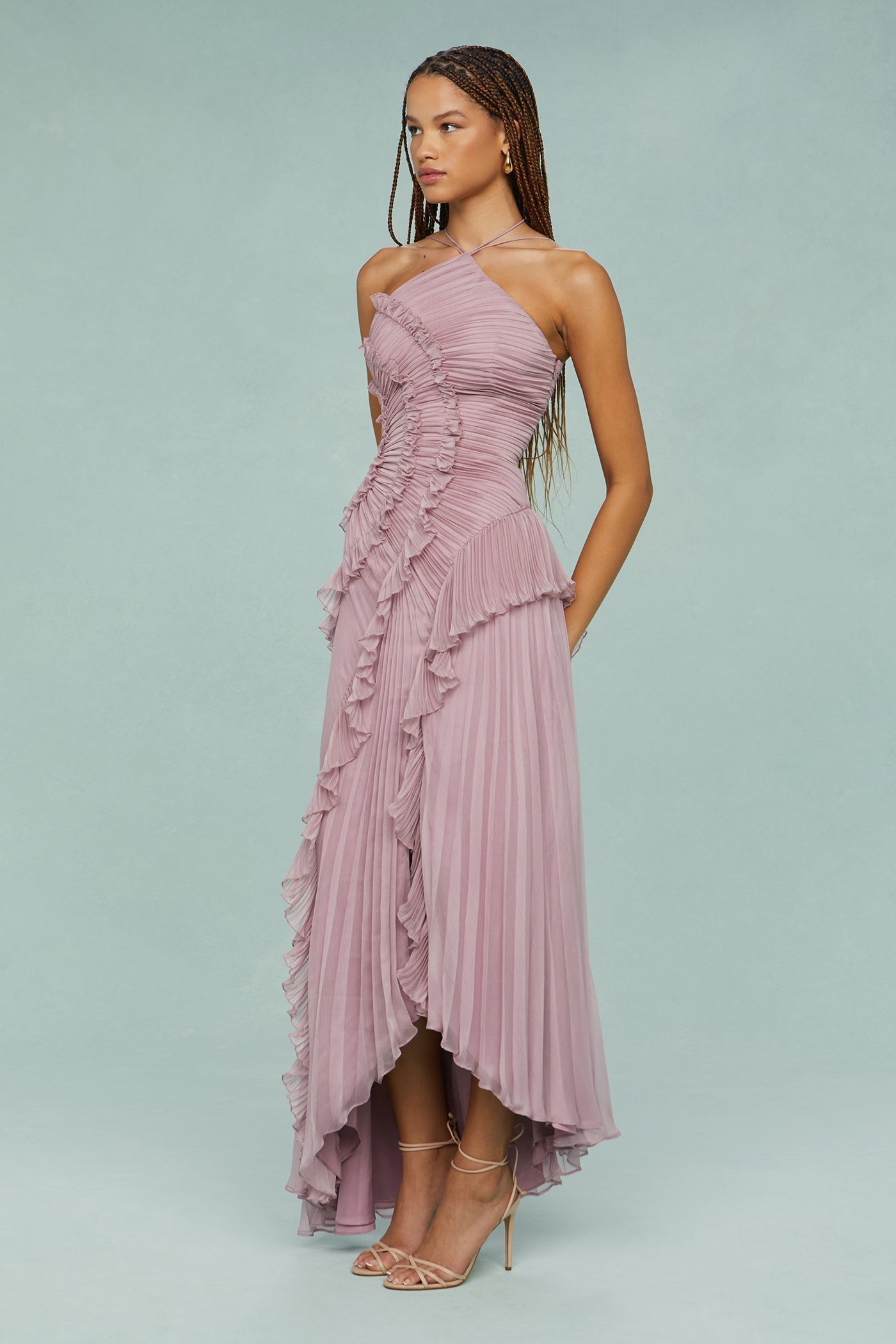 Women's Elegant Halter Long Dress Pleated Flowing Formal Casual Wedding Guest Garden Party – Estelle