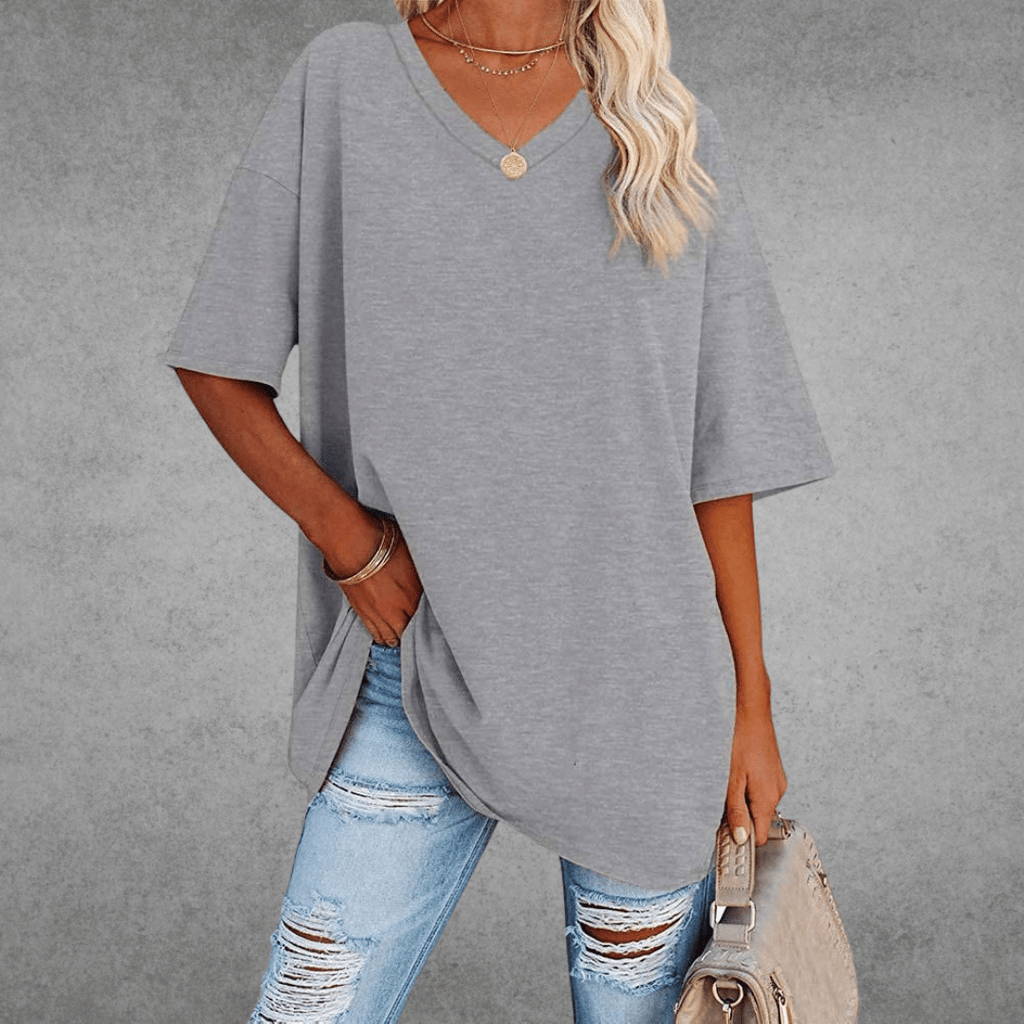 Women's Oversized V-Neck T-Shirt Casual Everyday Relaxed Fit Short Sleeve Comfortable Basic Tee – Kate