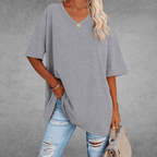 Women's Oversized V-Neck T-Shirt Casual Everyday Relaxed Fit Short Sleeve Comfortable Basic Tee – Kate