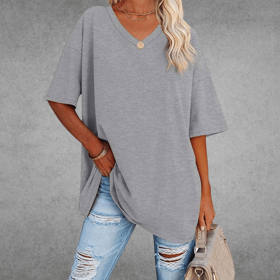 Women's Oversized V-Neck T-Shirt Casual Everyday Relaxed Fit Short Sleeve Comfortable Basic Tee – Kate