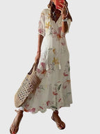 Women's Boho Vintage Summer Midi Dress Floral Print Short Sleeve Casual Feminine Chic – Amalia