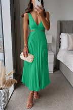 Women's Elegant Pleated Midi Dress Formal Summer Party Wedding Guest Casual V-Neckline – Sanne