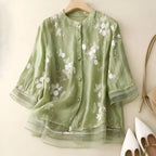 Women's Cotton Top Embroidered Flowers Feminine Soft Breathable Casual Elegant Everyday – Emily