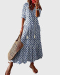 Women's Boho Vintage Summer Midi Dress Floral Print Short Sleeve Casual Feminine Chic – Amalia