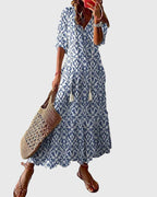 Women's Boho Vintage Summer Midi Dress Floral Print Short Sleeve Casual Feminine Chic – Amalia