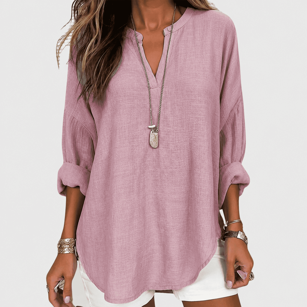 Women's Flowy Elegant Beach Shirt V-Neck Long Sleeve Relaxed Fit Casual Summer – Lenara