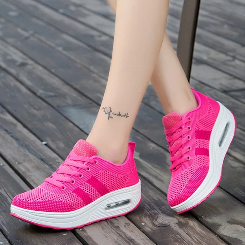 Women's Air Bubble Sneakers Mesh Lace-Up Cushioned Platform Casual Everyday Shoes