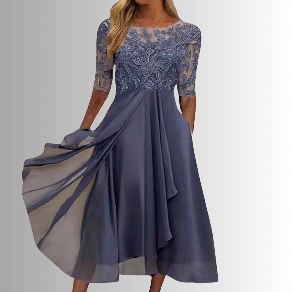 Women's Elegant Lace Midi Dress 3/4 Sleeve Formal Wedding Guest Mother of the Bride Cocktail Evening Party – Rhonda