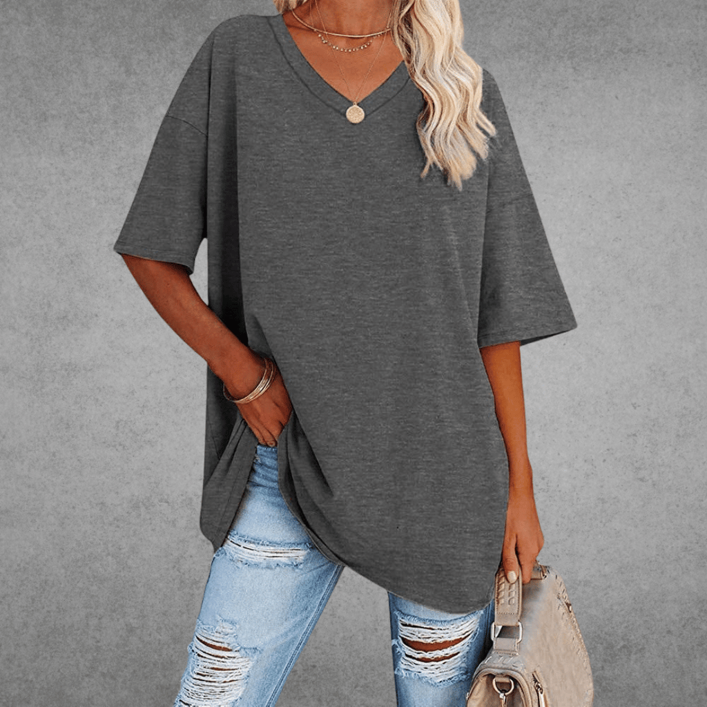 Women's Oversized V-Neck T-Shirt Casual Everyday Relaxed Fit Short Sleeve Comfortable Basic Tee – Kate
