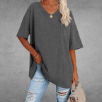 Women's Oversized V-Neck T-Shirt Casual Everyday Relaxed Fit Short Sleeve Comfortable Basic Tee – Kate
