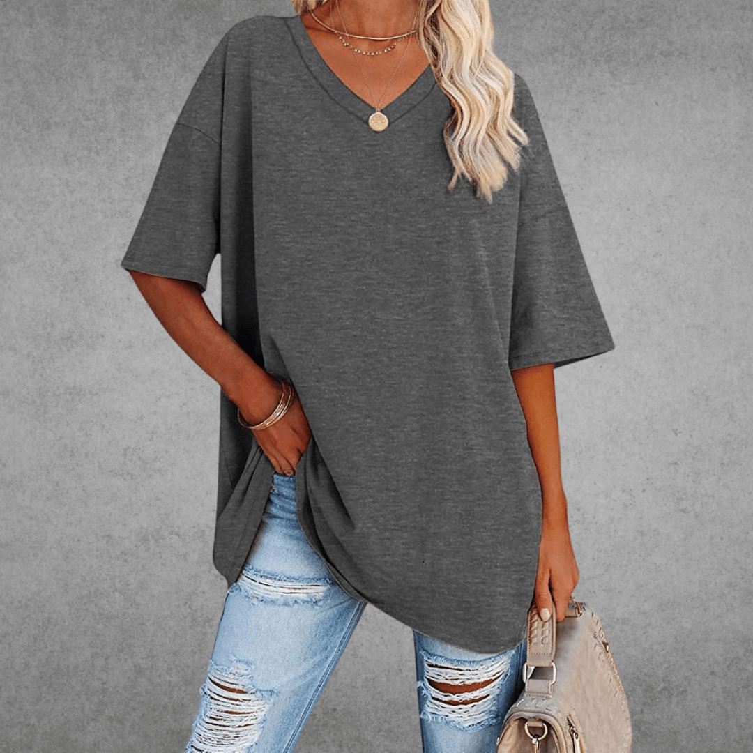 Women's Oversized V-Neck T-Shirt Casual Everyday Relaxed Fit Short Sleeve Comfortable Basic Tee – Kate