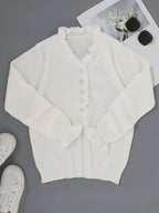 Women's Ruffle Blouse Decorative Buttons Flowing Neckline Feminine Elegant Casual Dressy Chic – Darcey