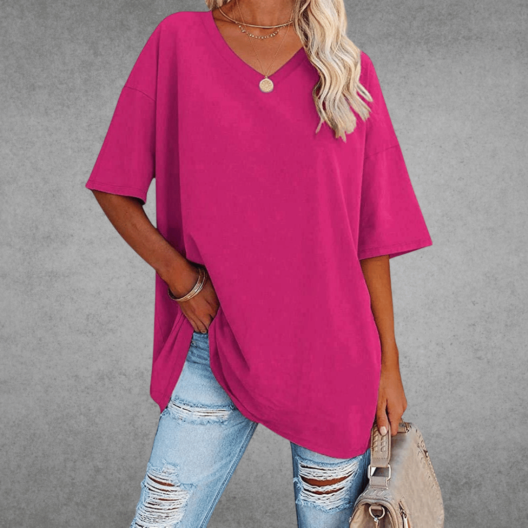 Women's Oversized V-Neck T-Shirt Casual Everyday Relaxed Fit Short Sleeve Comfortable Basic Tee – Kate