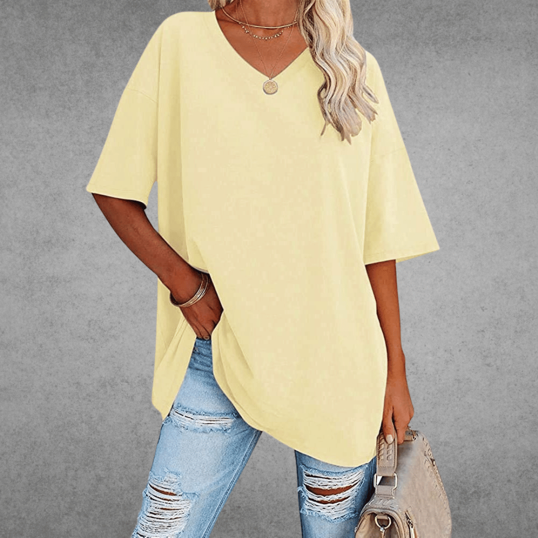 Women's Oversized V-Neck T-Shirt Casual Everyday Relaxed Fit Short Sleeve Comfortable Basic Tee – Kate