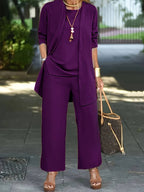Women's Three-Piece Pant Set Tank Top Wide-Leg Pants Business Casual Elegant Versatile Chic