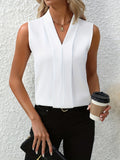 Women's Sleeveless Pleated V-Neck Blouse Elegant Flowing Work Casual Brunch Versatile Chic – Beatrice