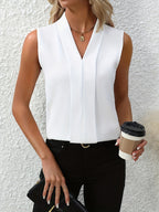 Women's Sleeveless Pleated V-Neck Blouse Elegant Flowing Work Casual Brunch Versatile Chic – Beatrice
