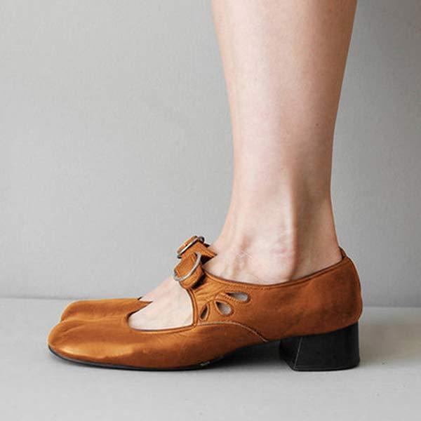 Women's Leather Mary Jane Shoes Buckle Strap Low Heel Casual Formal Everyday Shoes – Federica