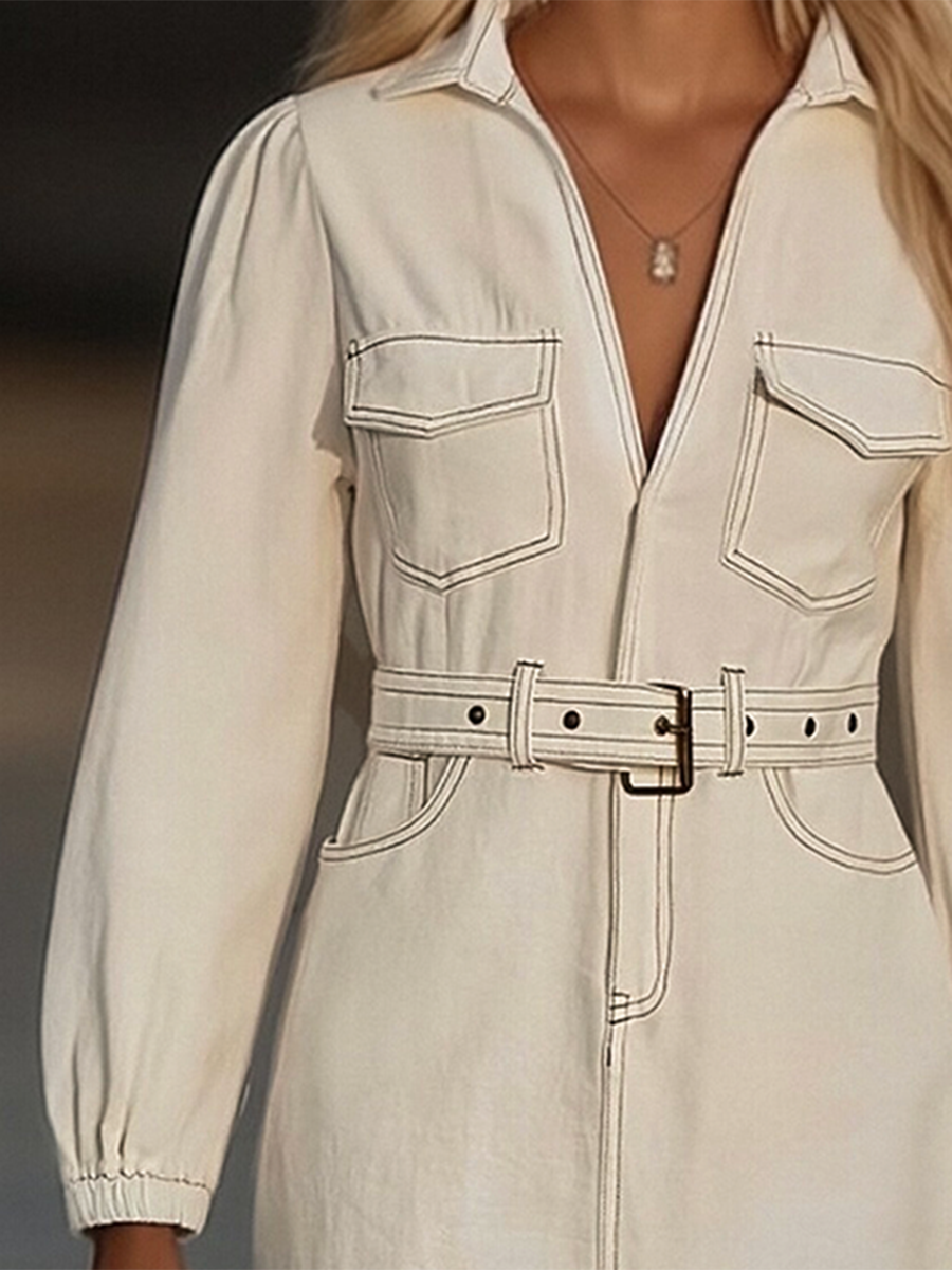 Women's Retro High-End Denim Short Dress Tassel Splicing Belted Relaxed Fit Casual Party Cowgirl