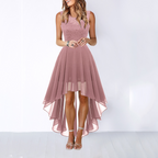 Women's Formal Dress Hi-Low Midi Wedding Guest Sleeveless Fluid Elegant Party Gown