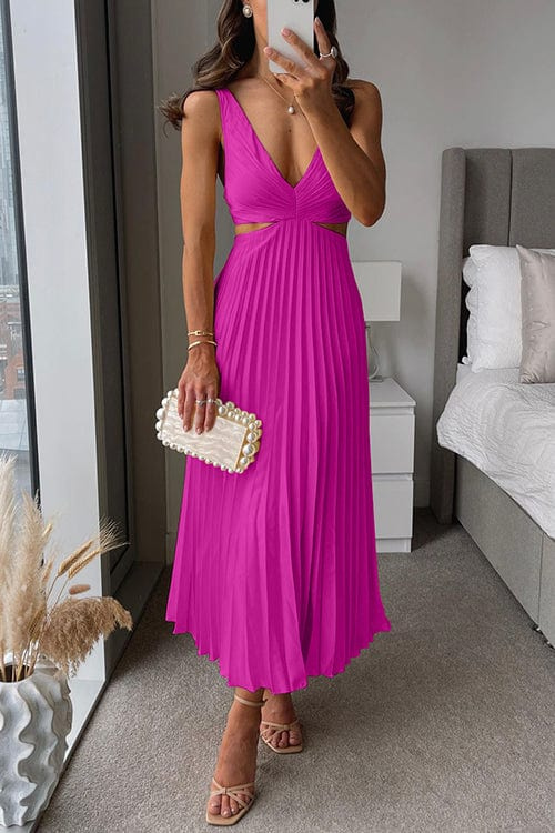 Women's Elegant Pleated Midi Dress Formal Summer Party Wedding Guest Casual V-Neckline – Sanne