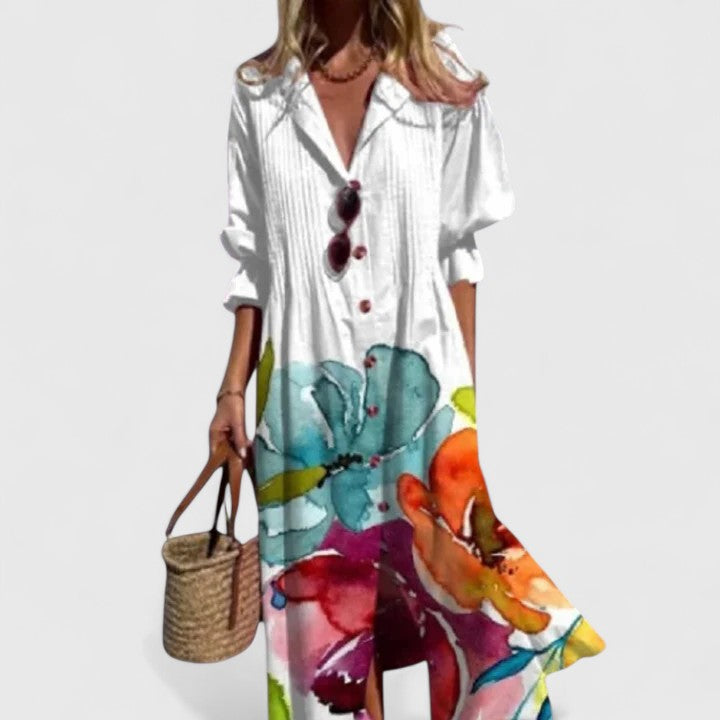 Women's Elegant Boho Floral Midi Summer Dress Bold Print Sleeveless Flowing Casual – Paula