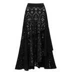 Women's Black Laser Cut Hollow-Out One-Piece Swimsuit & Long Skirt Set Scalloped V-Neck Beach Vacation Resort Pool Party Cruise – Black