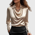 Women's Elegant Satin Blouse Cowl Neck Long Sleeve Luxe Shine Flowing Fit Casual Chic – Brooklyn