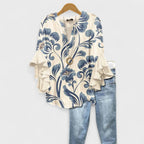 Women's Lightweight Floral Print Blouse Ruffle Bell Sleeve V-Neck Casual Elegant Everyday Top – Kay