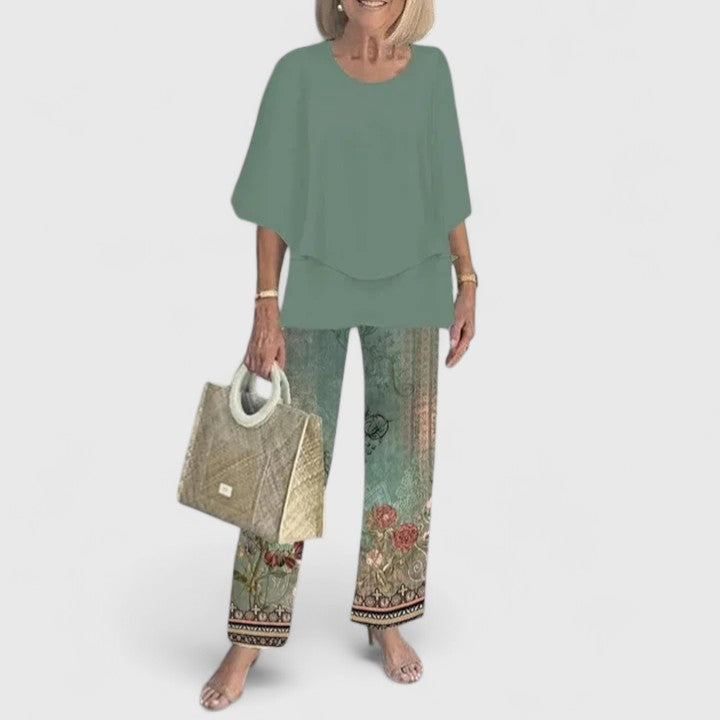 Women's Sophisticated Two-Piece Set Relaxed Blouse Wide-Leg Pants Casual Elegant Everyday – Martha