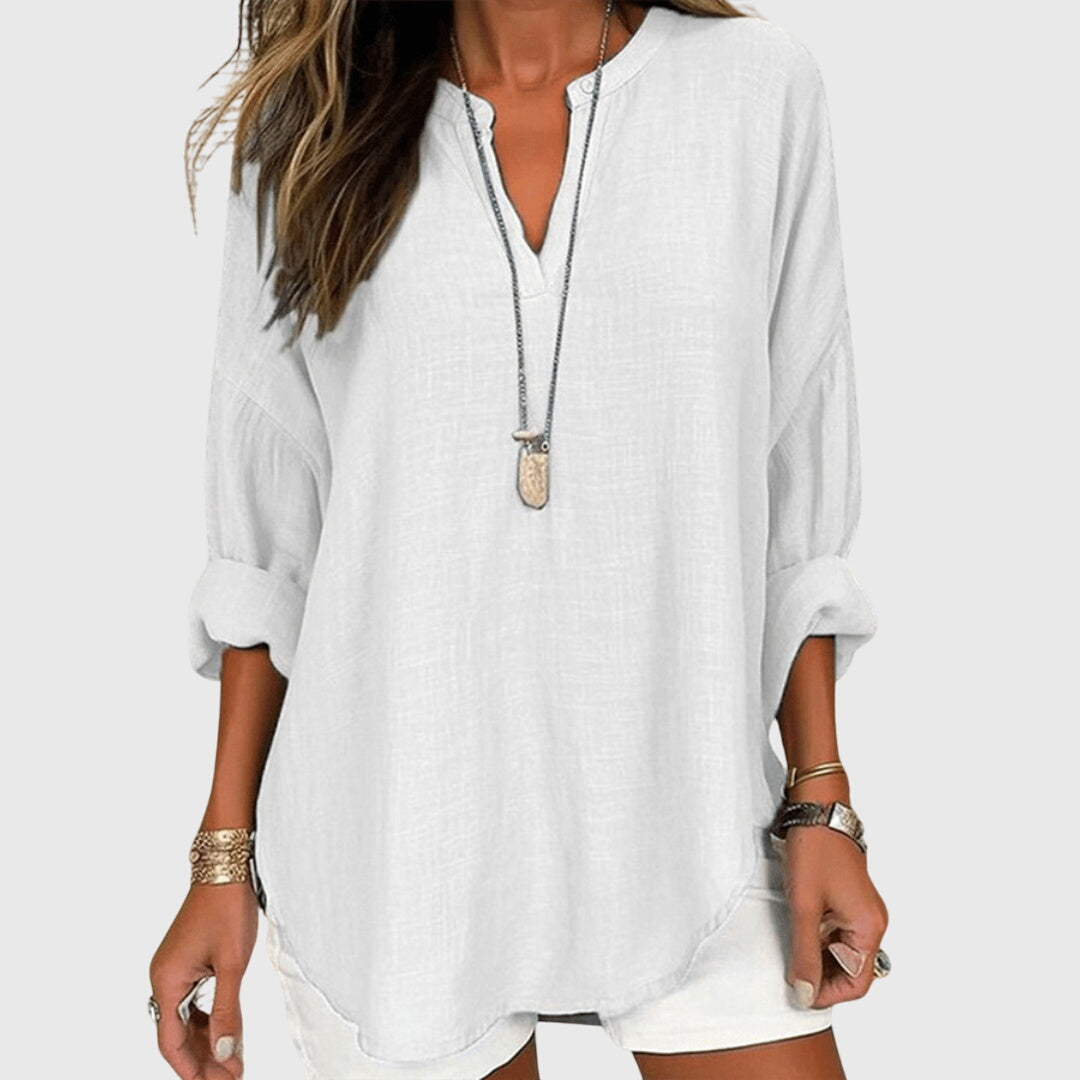 Women's Flowy Elegant Beach Shirt V-Neck Long Sleeve Relaxed Fit Casual Summer – Lenara